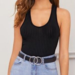 Boohoo ribbed basic black body suit